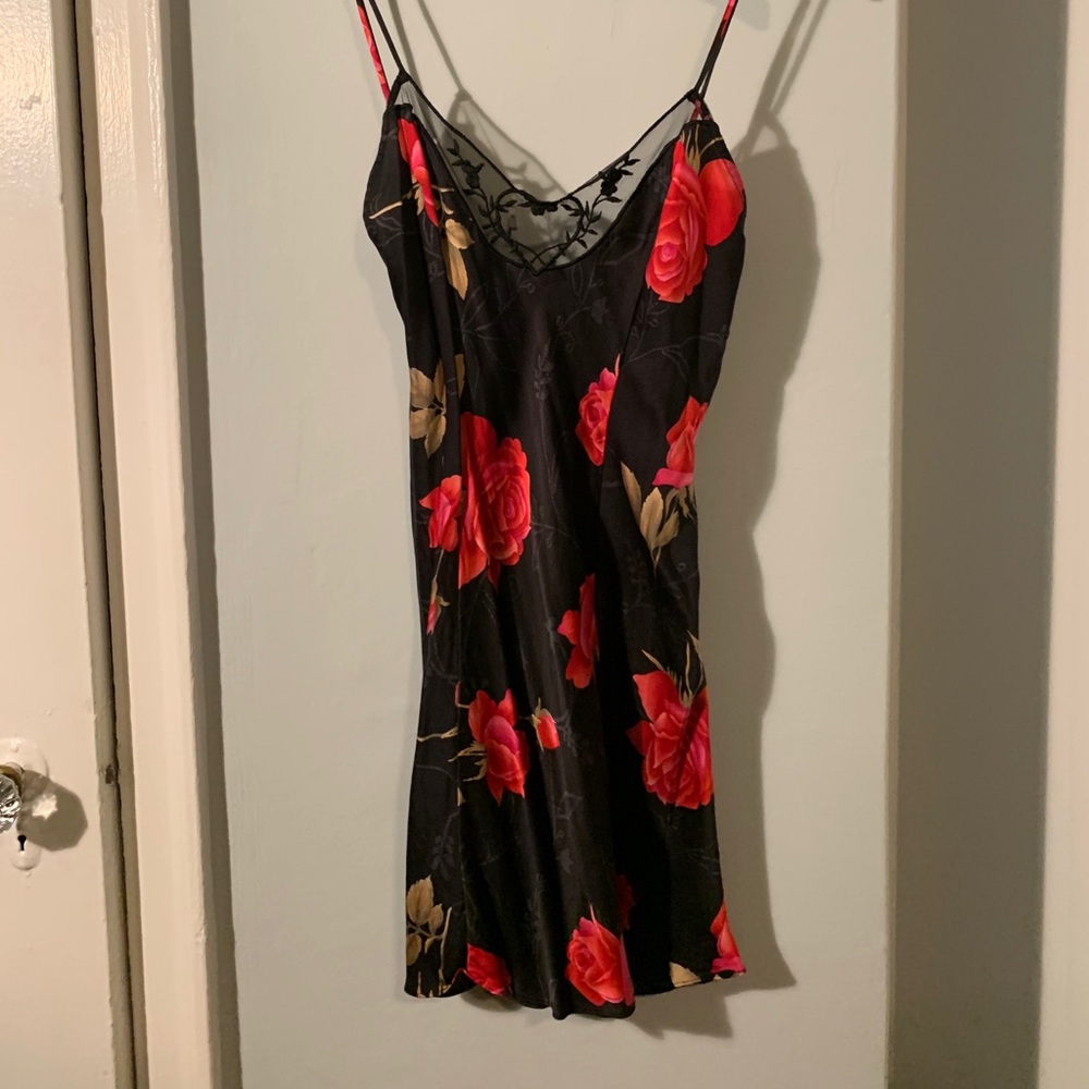 Black and Pink Flowered Victoria Secret Slip Dress